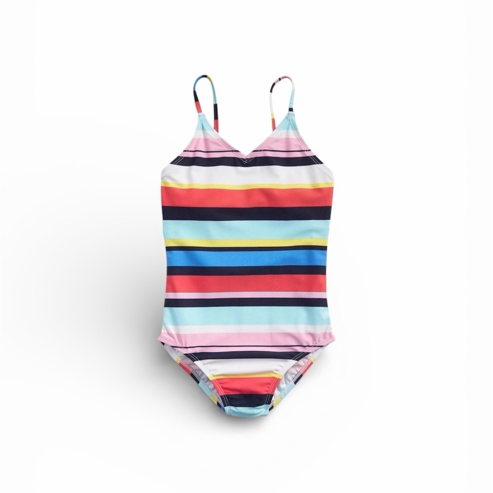 GAP Girl’s Strappy One Piece Stripe Pattern Swimsuit L Multicolor